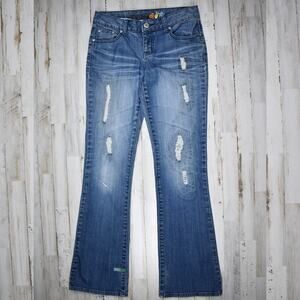 Y2K style Mudd blue stretch denim frayed low rise bootcut jeans Junior's size 9
